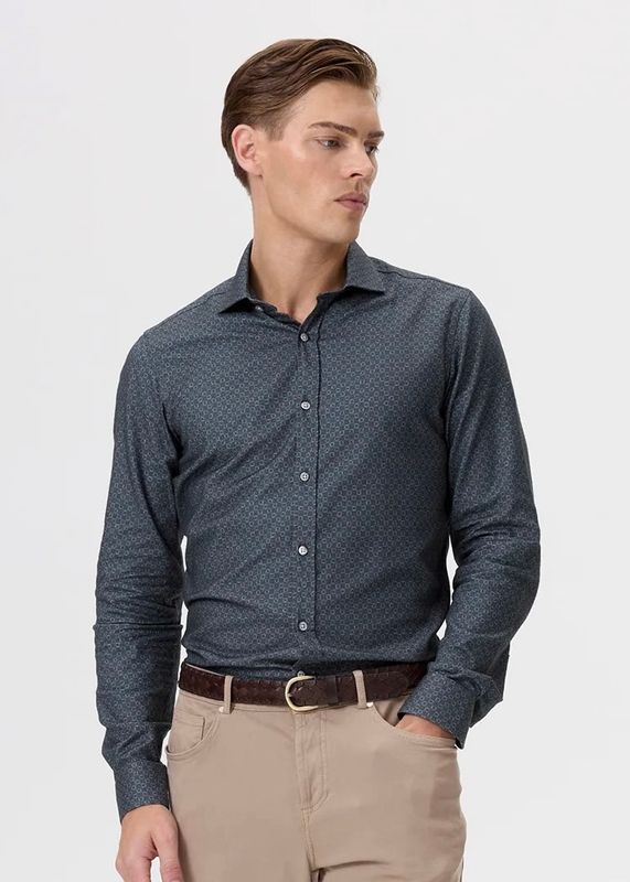 RICCOVERO - M Leo Tailor Fit Skjorte Green Pattern 5309-697